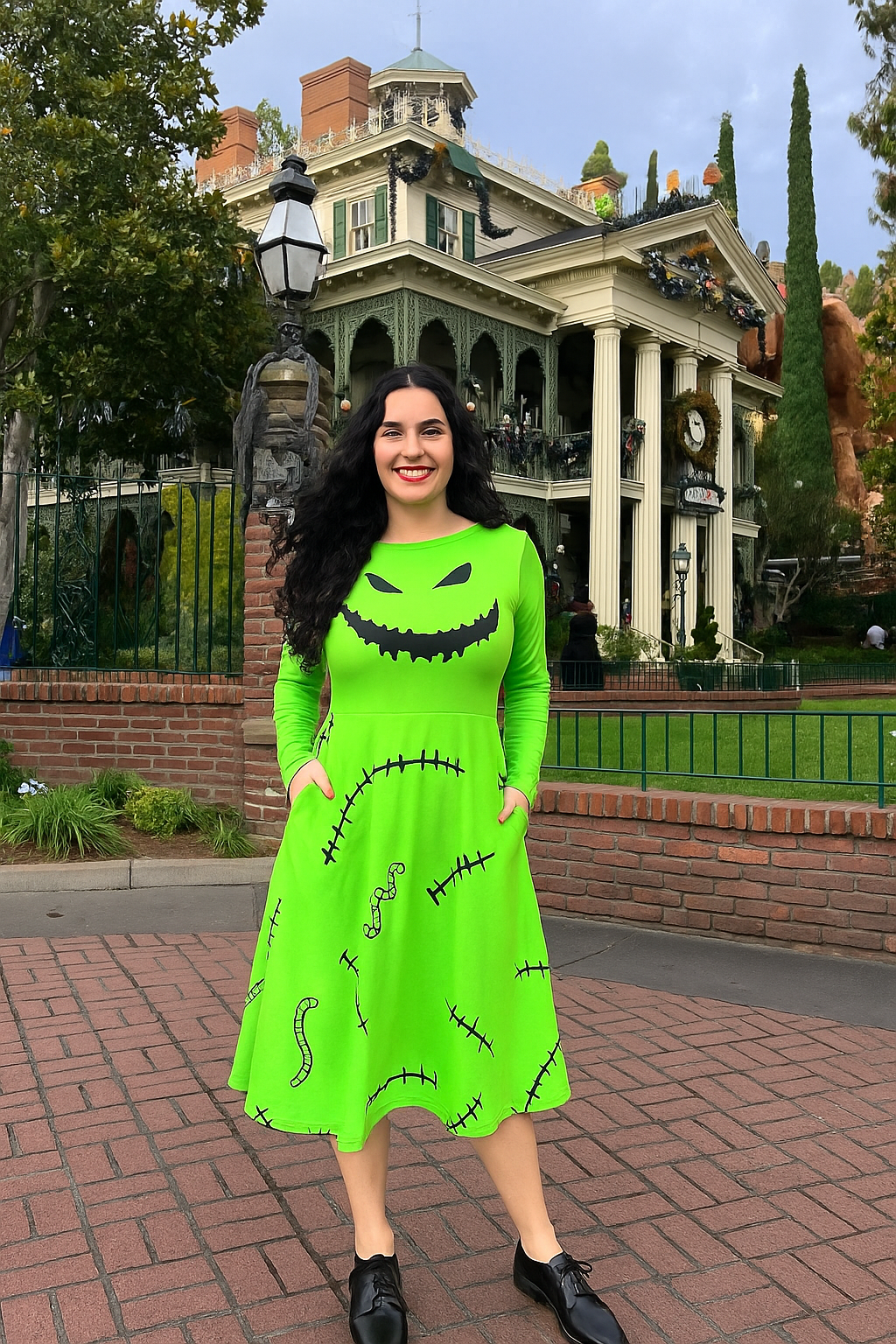 Oggie Boogie womens long sleeve dress with pockets Disney Halloween midi dress costume adult