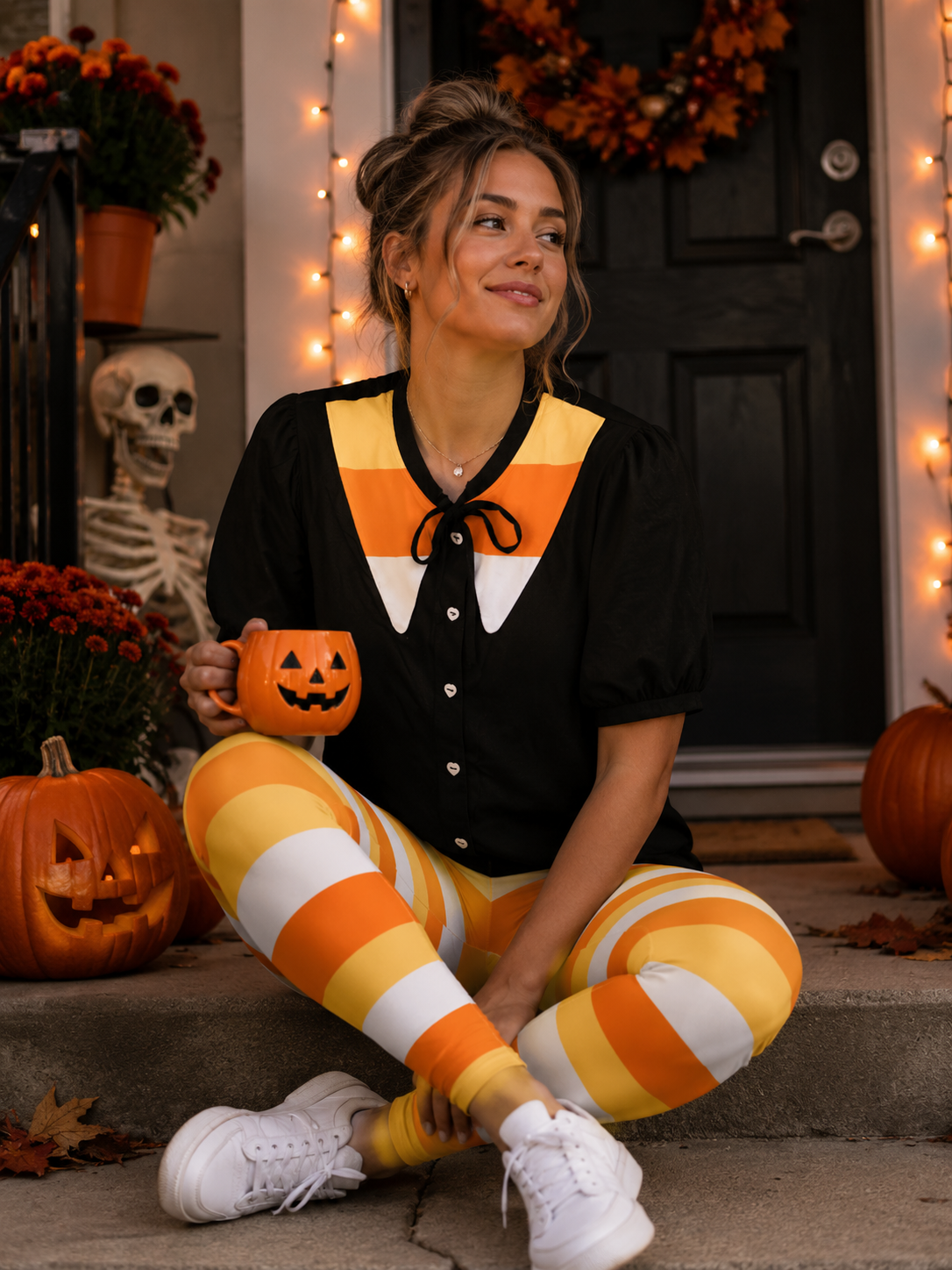 Womens Candy Corn Halloween Leggings pants Halloween costume candy corn colors yellow activewear orange white