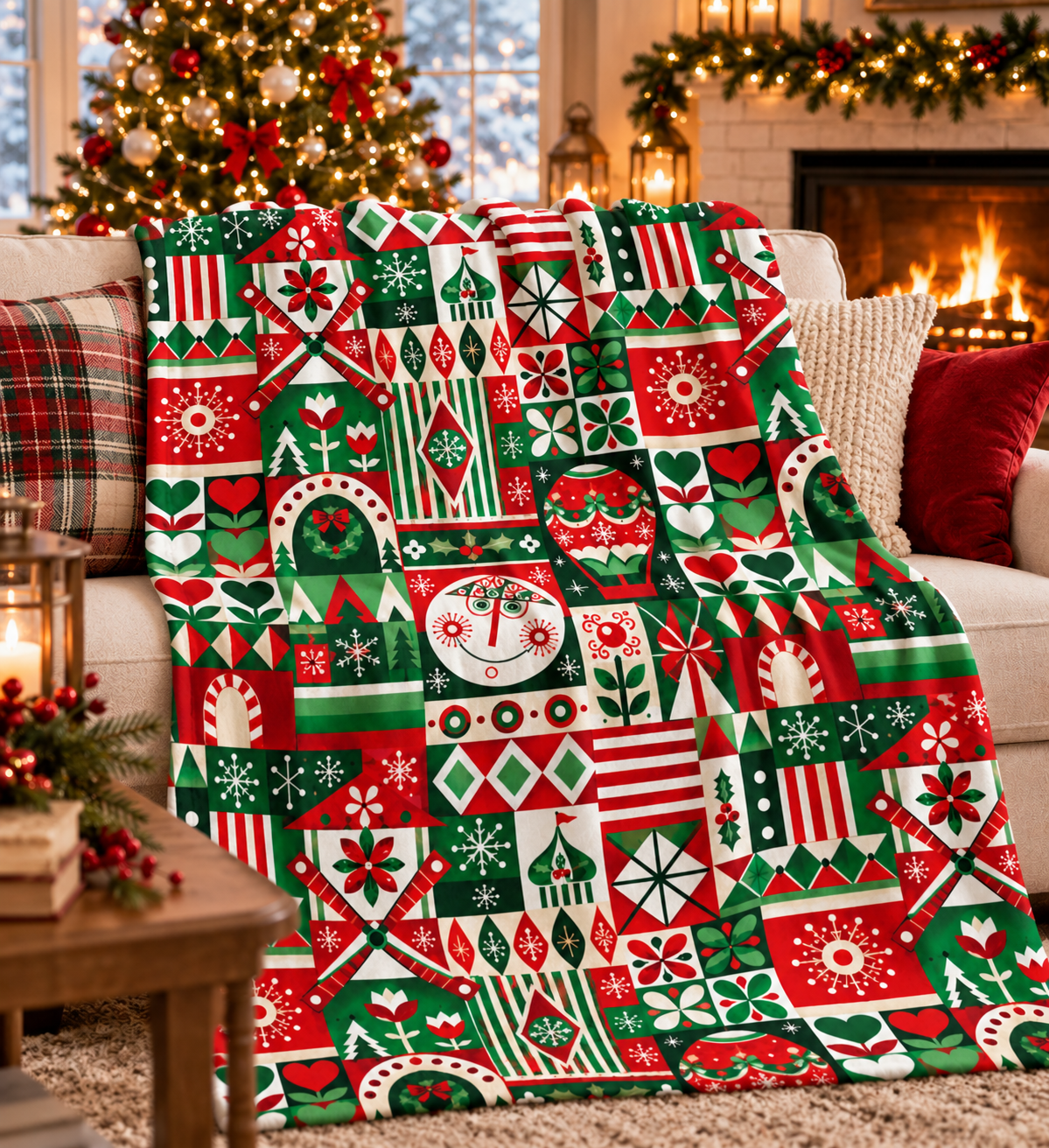 Small World Inspired Holiday Throw Blanket Christmas
