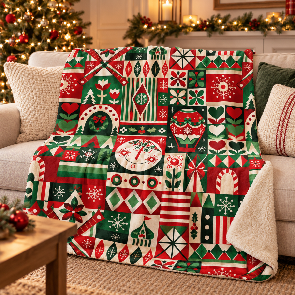Small World Holiday Sherpa blanket