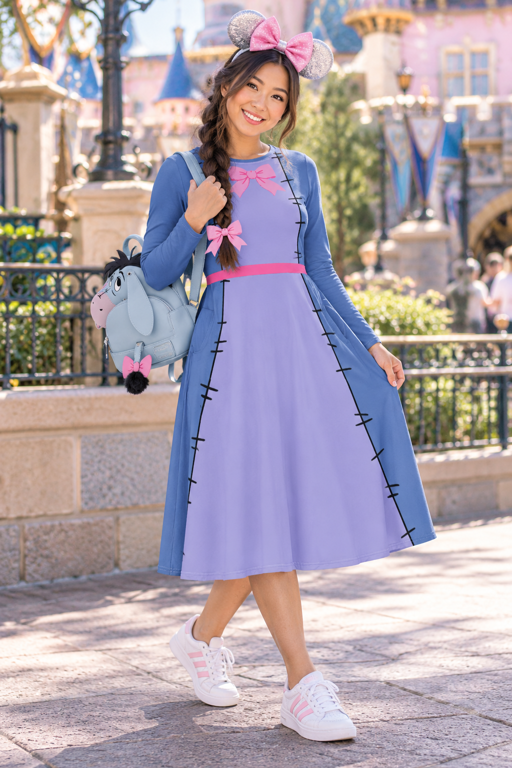 Eeyore long sleeve dress Womens Winnie the Pooh Inspired Midi Dress with Pockets