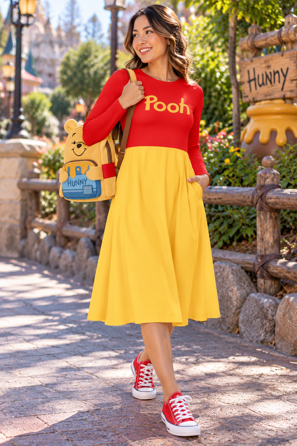 Winnie the Pooh Long Sleeve Womens dress With Pockets
