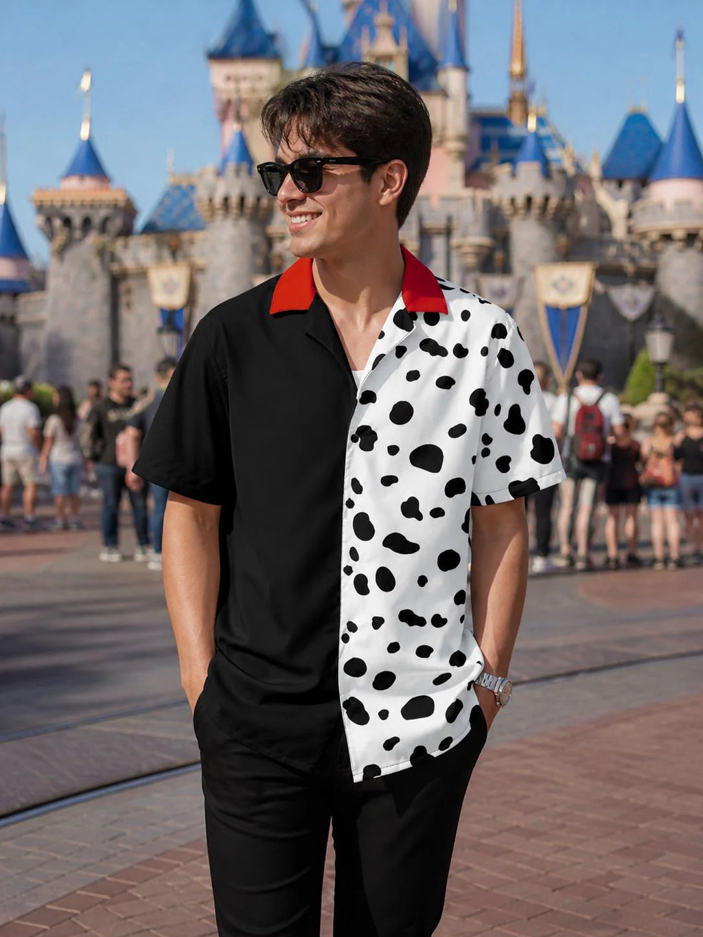 Mens Dalmatian button shirt Cruella inspired