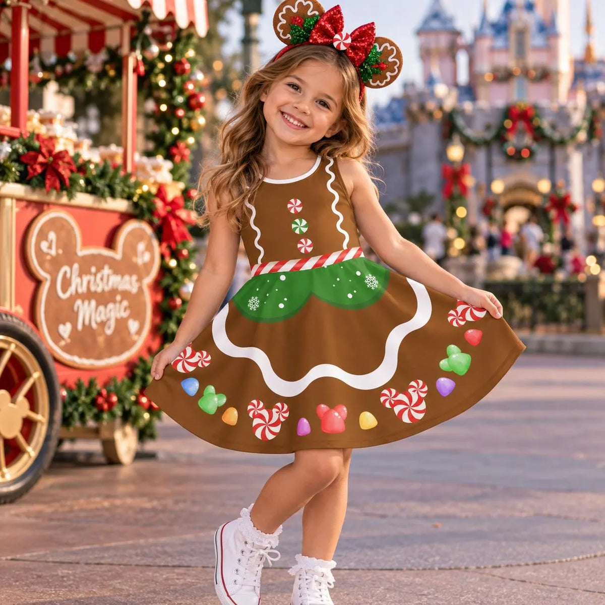 Girls Disney Gingerbread Dress Cristmas candy  Holiday kids outfit
