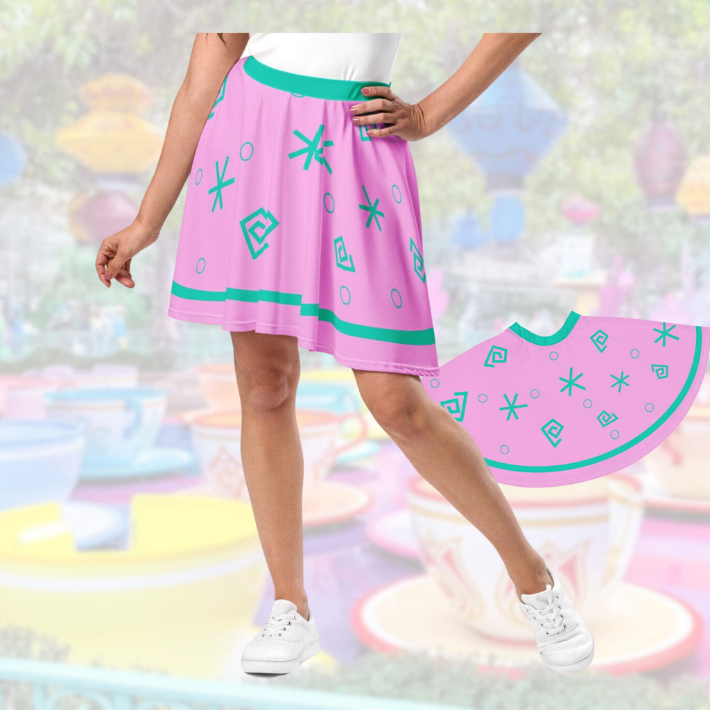 Mad Tea Party Skirt Womens Tea Cup Alice in wonderland running skirt pink and turquoise