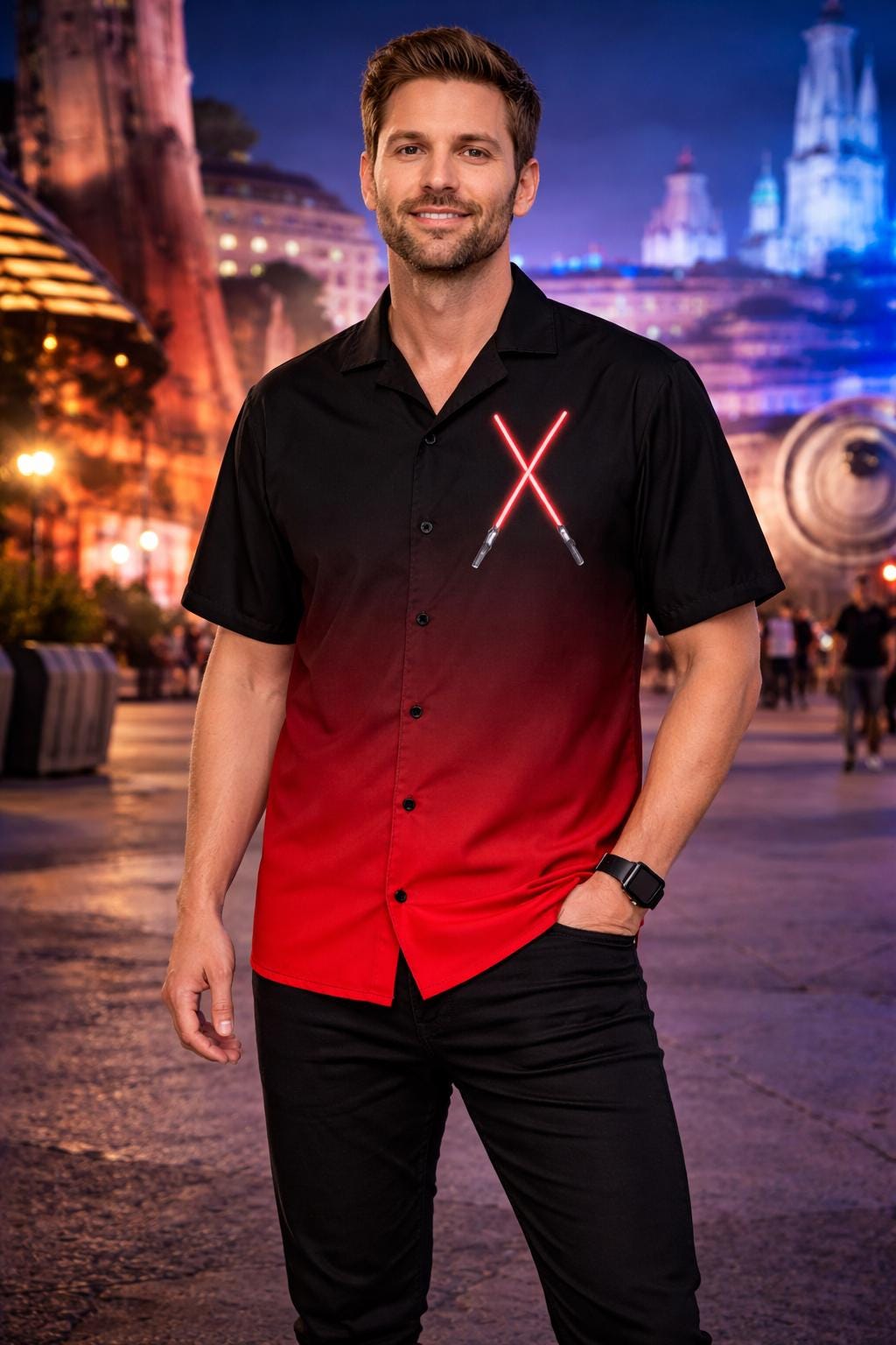 Star Wars button shirt cosplay Mens Darth Vader shirt red light saber Disney bounding