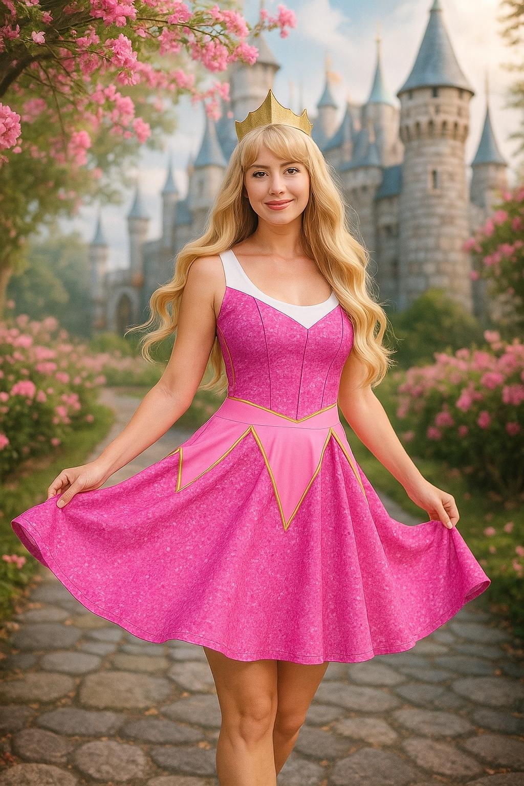 Sleeping Beauty Womens Dress Aurora Pink Princess Costume Athleticwear